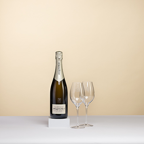 Champagner Lenoble Blanc de Blancs mit 2 Gläsern