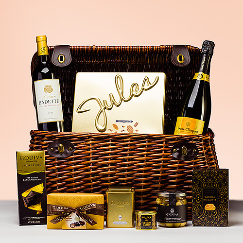 Luxurious Gourmet Basket with Veuve Clicquot Vintage & Red Wine