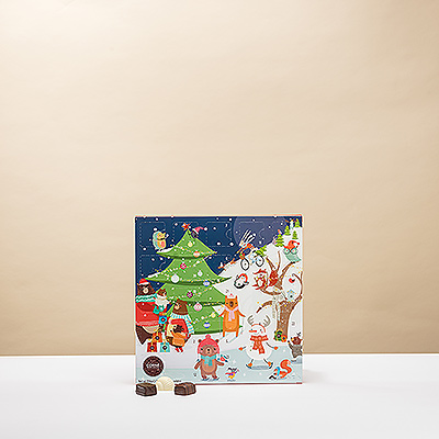 A charming snowy woodland scene beckons you to celebrate the days leading up to Christmas.