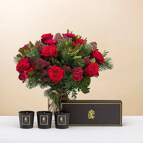 Grand Bouquet de Noël et Le Parfum de Nathalie , Coffret cadeau de luxe Bougies Triplet