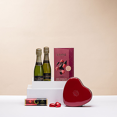 Un regalo romántico para dos con cava y chocolate belga.