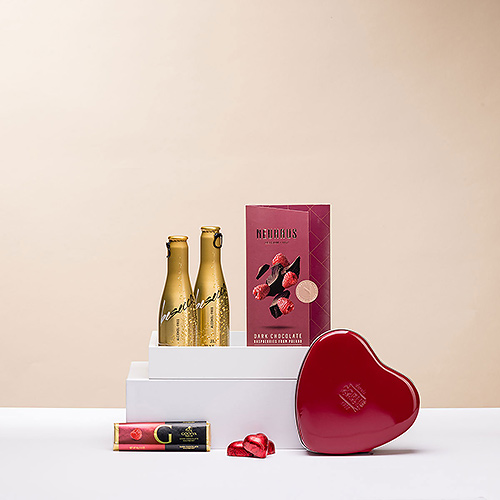 Non-Alcoholic Sparkling Wine with Chocolate Hearts