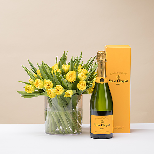 Yellow Tulips & Champagne Veuve Clicquot