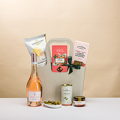 Grab a friend for a gourmet picnic on a sunny afternoon! We hand pack a fantastic collection of the finest European savory snacks into a reusable Koziol tote to enjoy with a beautiful bottle of rosé wine.